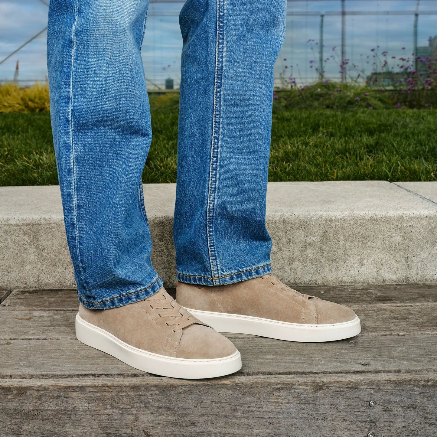 James Taupe Suede Stretch Lace Luxury Low-Top Sneaker - To Boot New York