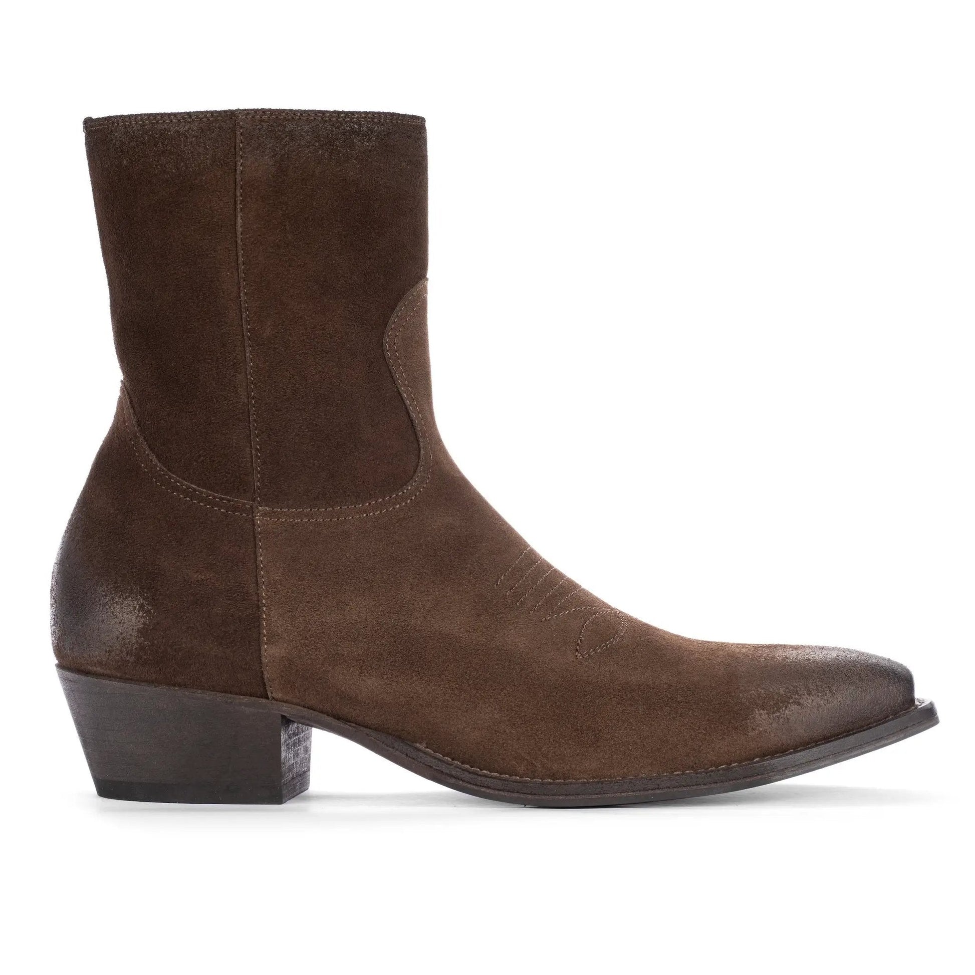 Atticus Dark Brown Suede Western Zip Boot - To Boot New York
