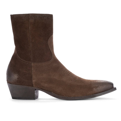 Atticus Dark Brown Suede Western Zip Boot - To Boot New York