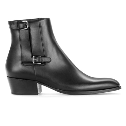 Bonn Black Calf Leather Double Buckle Zip Boot - To Boot New York