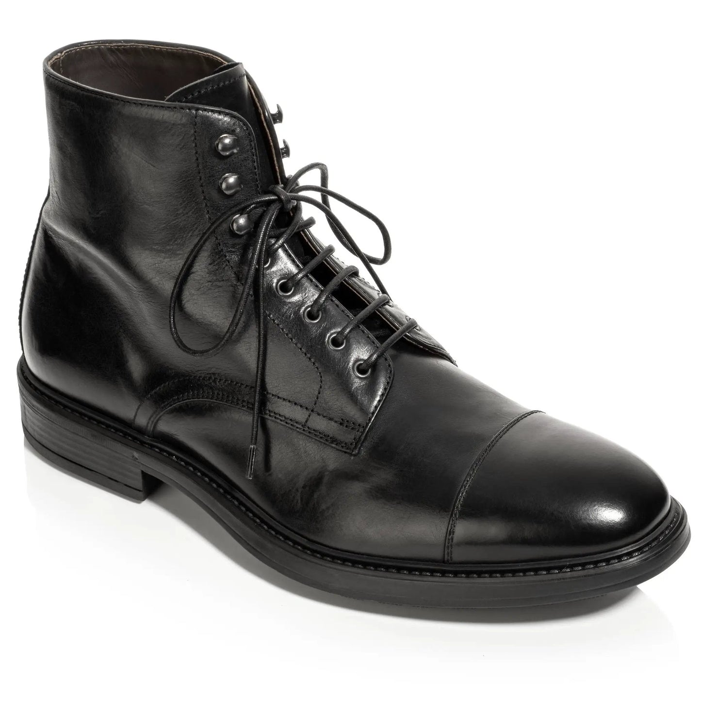 Burkett Black Calf Leather Cap Toe Lace Boot - To Boot New York
