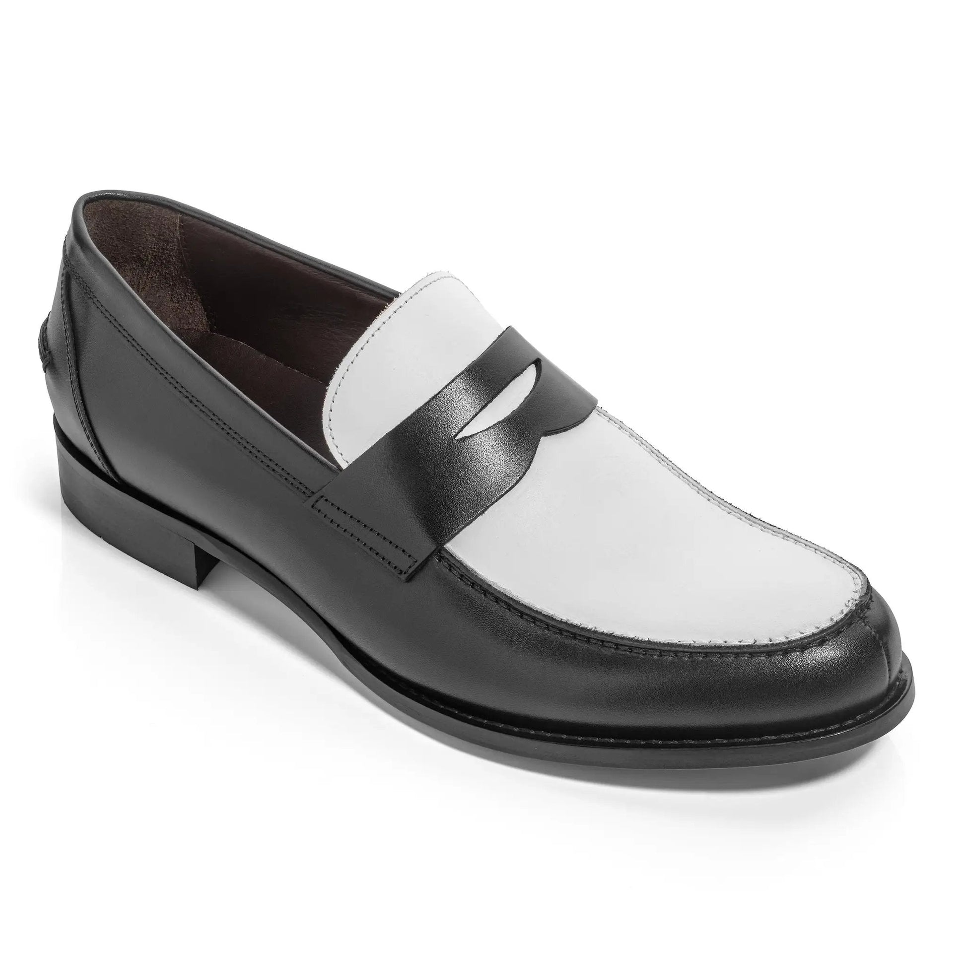 Atlantis Two-Tone Black & White Box Calf Leather Penny Loafer - To Boot New York
