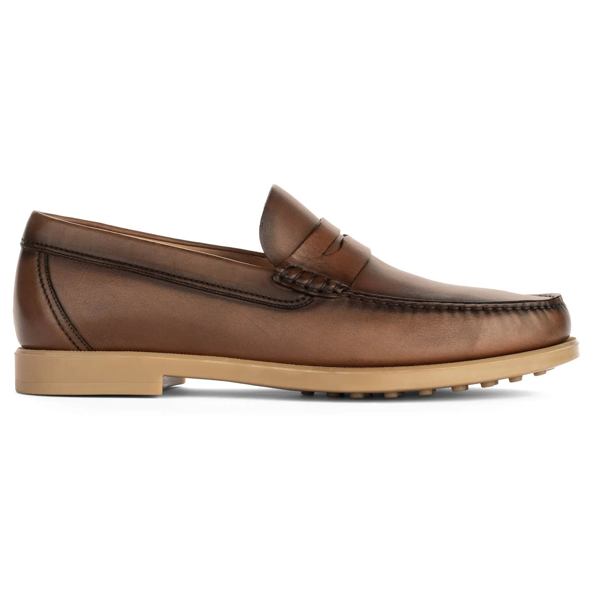 Bennett Burnished Tan Brown Baby Calf Leather Penny Loafer - To Boot New York