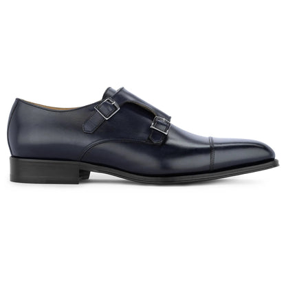 Dakota Navy Blue Leather Cap Toe Double Monkstrap - To Boot New York