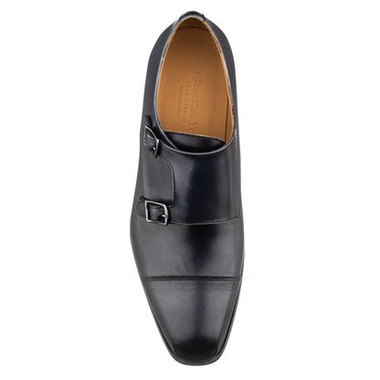 Dakota Navy Blue Leather Cap Toe Double Monkstrap - To Boot New York