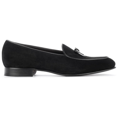 Shayne Black Suede Bow Pump Belgian Loafer - To Boot New York