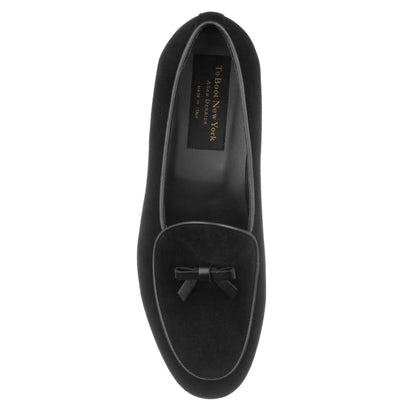 Shayne Black Suede Bow Pump Belgian Loafer - To Boot New York