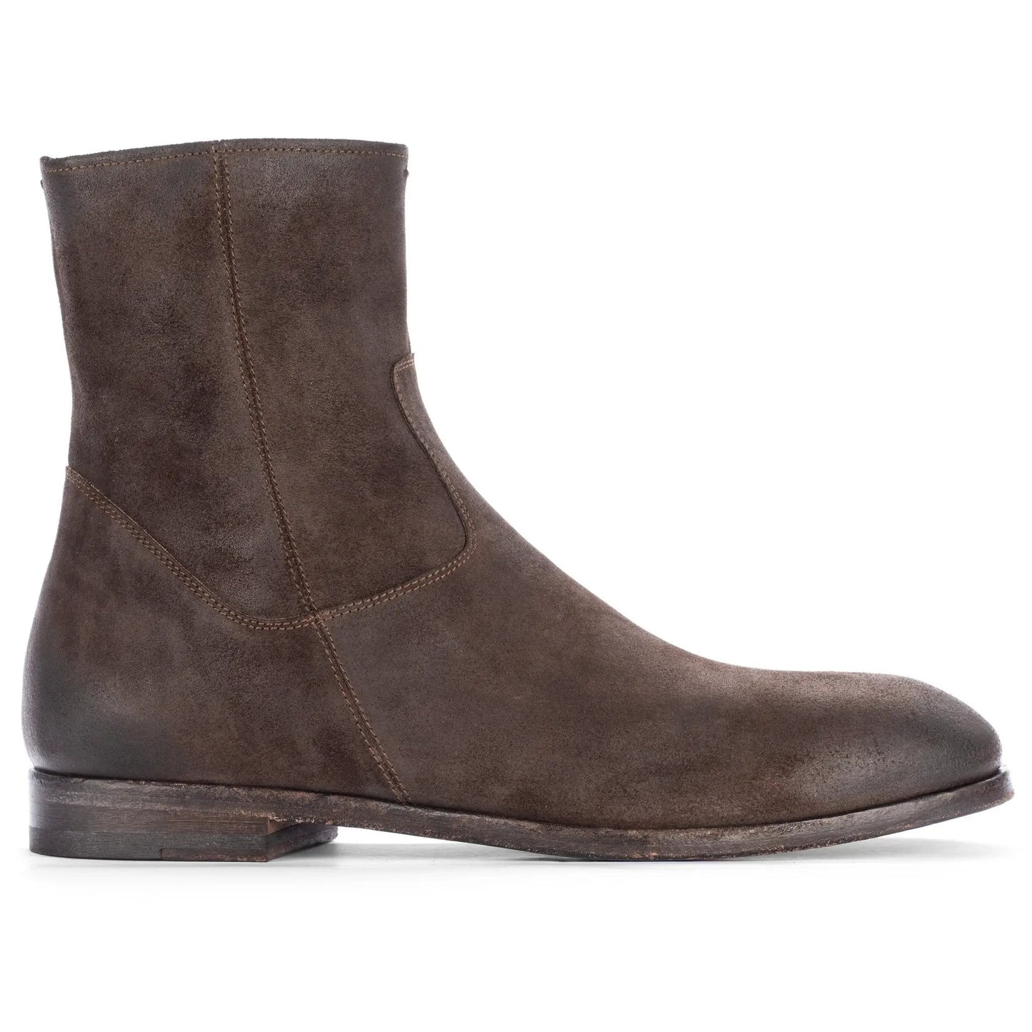 Nils Dark Brown Waxed Suede Plain Toe Zip Boot - To Boot New York