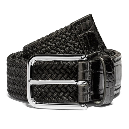 Black Elastic Belt with Black Croc-Embossed Leather Details - To Boot New York
