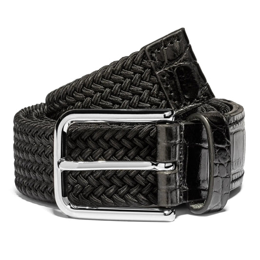 Black Elastic Belt with Black Croc-Embossed Leather Details - To Boot New York