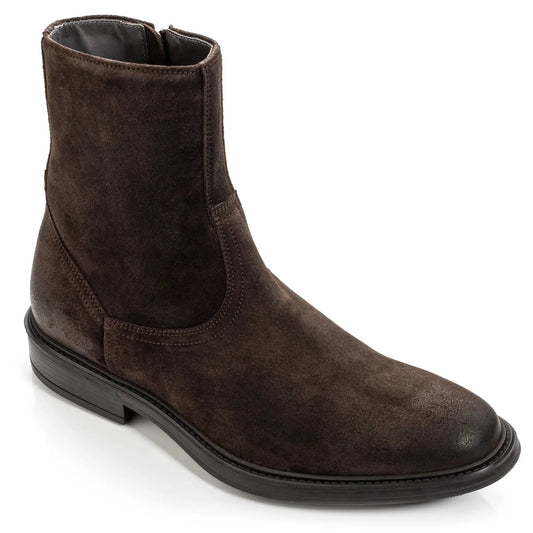 Muller Dark Brown Waxed Suede Plain Toe Zip Boot - To Boot New York