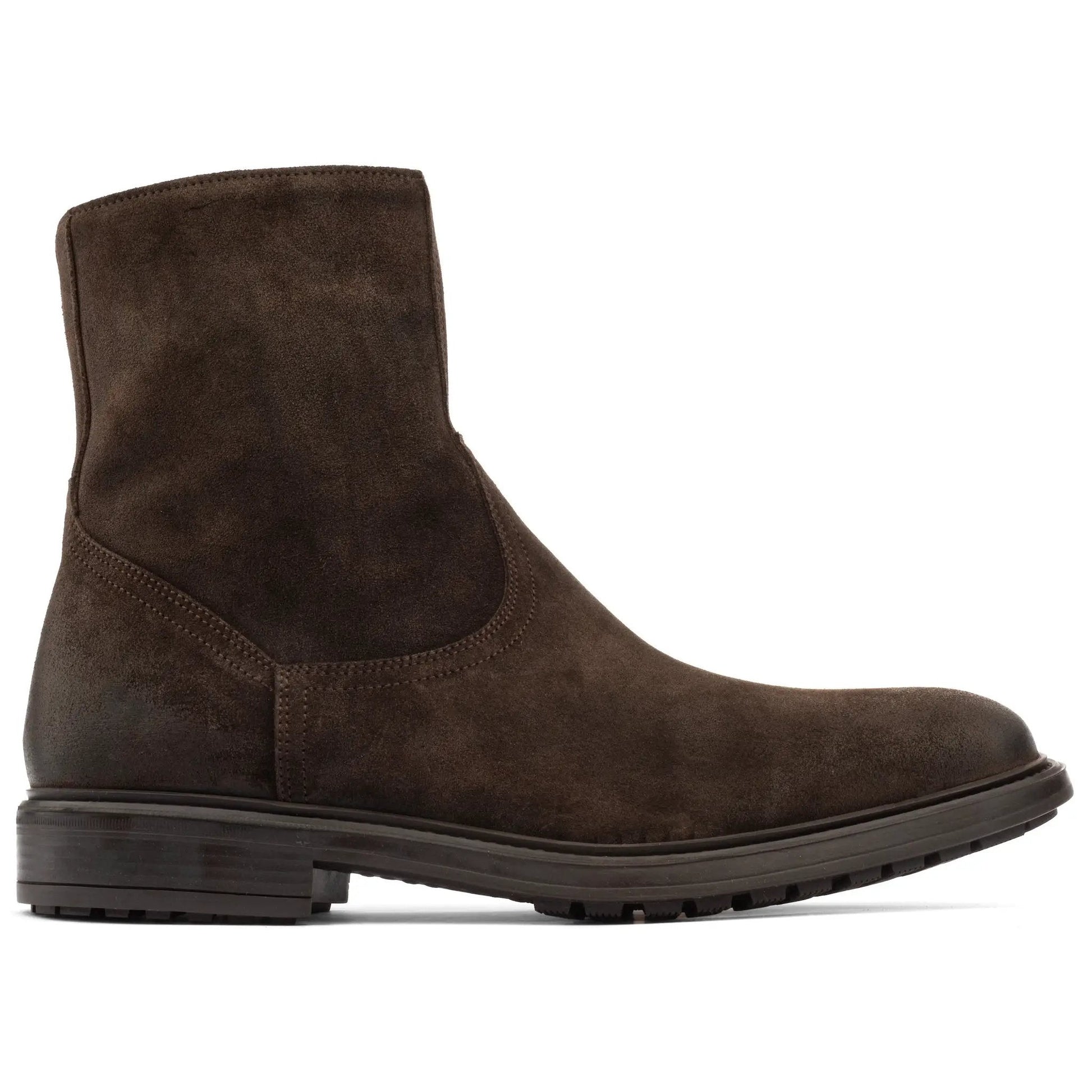 Muller Dark Brown Waxed Suede Plain Toe Zip Boot - To Boot New York