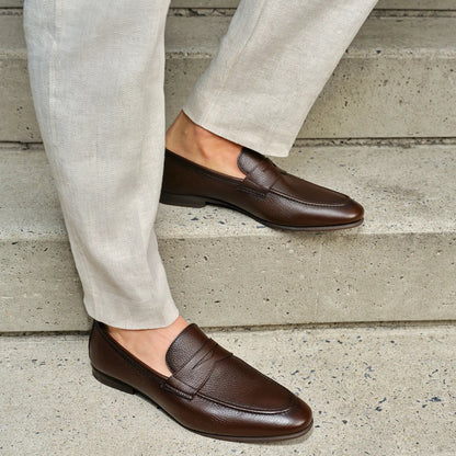 Merritt Dark Brown Deerskin Leather Penny Loafer Slip-On - To Boot New York