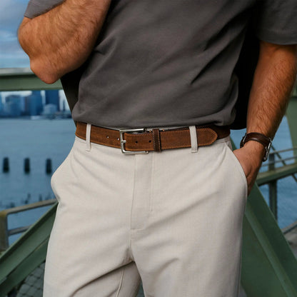 Mid Brown Waxed Suede Casual Belt - To Boot New York