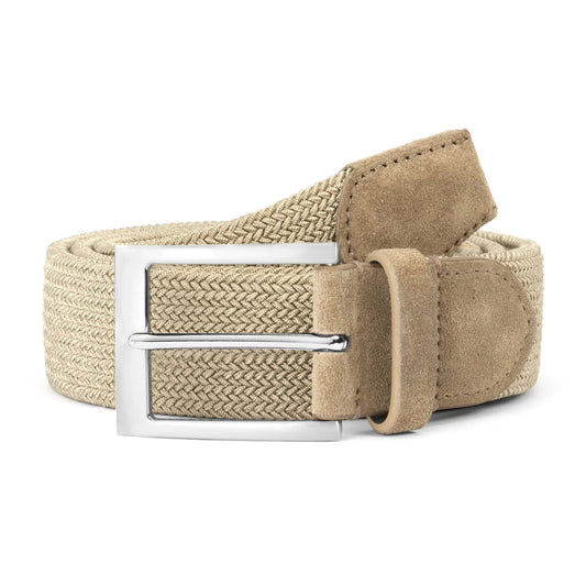 Taupe Woven Elastic & Suede Belt - To Boot New York