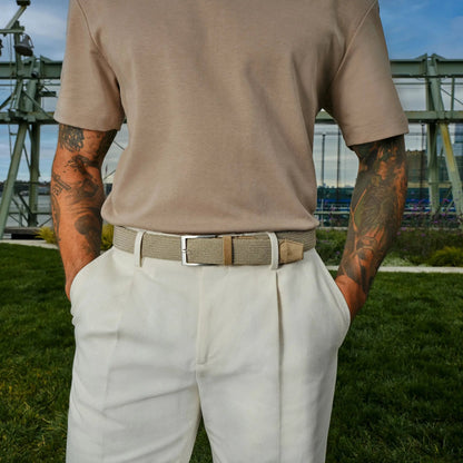 Taupe Woven Elastic & Suede Belt - To Boot New York