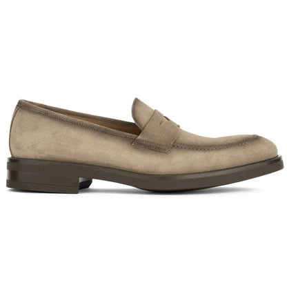 Le Grand Taupe Suede Penny Loafer with Aerograph Detail - To Boot New York